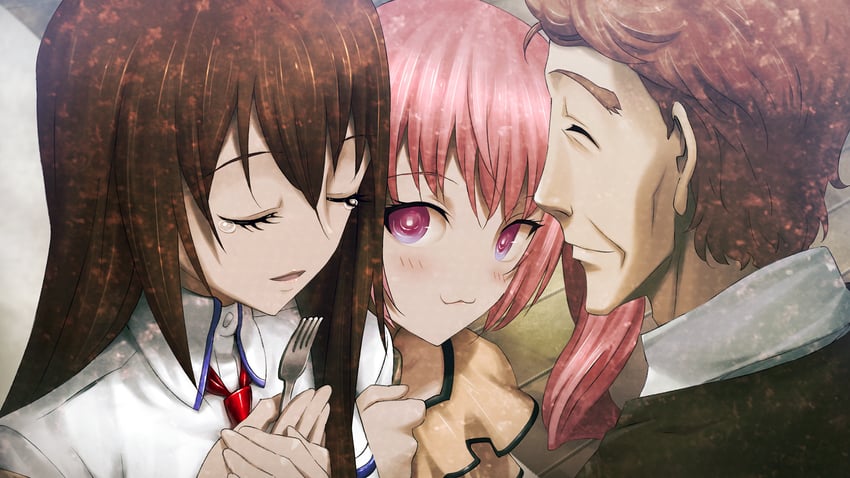 makise kurisu, akiha rumiho, and akiha yukitaka (steins;gate and 1 more) drawn by huke