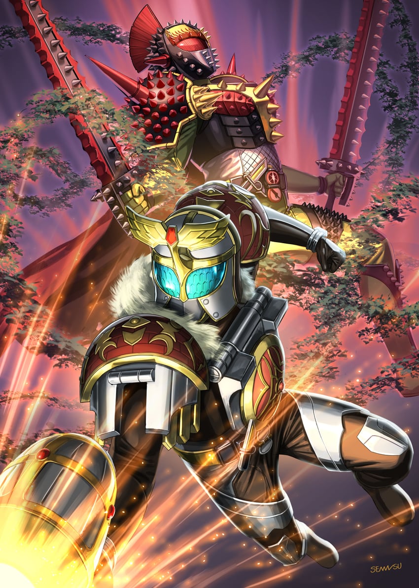 kamen rider bravo and kamen rider gridon (kamen rider and 2 more) drawn by sennsu