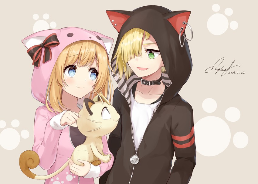 selene, gladion, and meowth (pokemon and 1 more) drawn by rupinesu