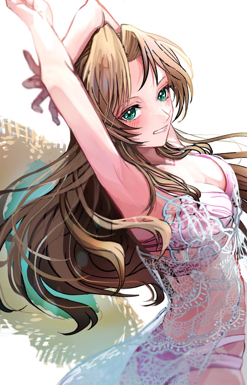 aerith gainsborough (final fantasy and 2 more) drawn by 26caaan