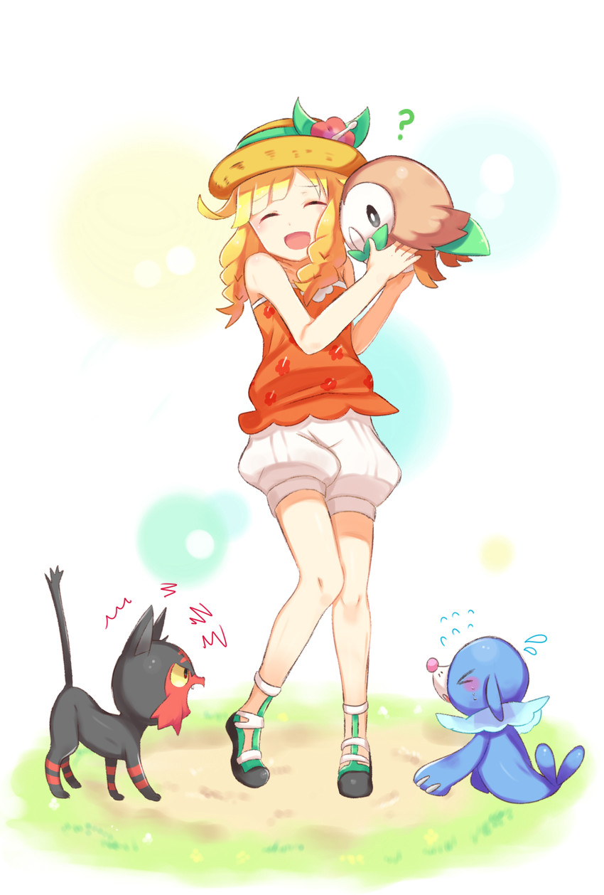 selene, rowlet, popplio, and litten (pokemon and 1 more) drawn by fuwasn1545