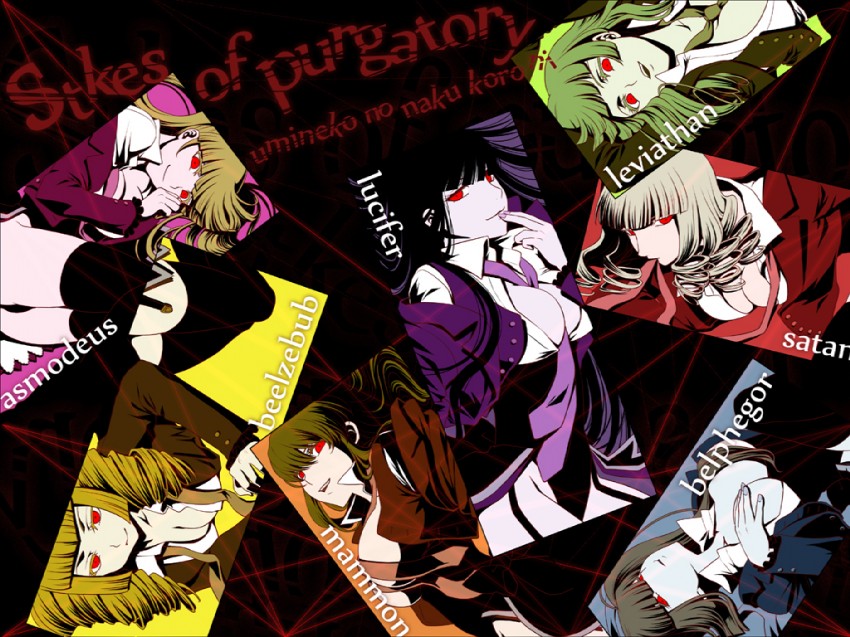mammon, lucifer, asmodeus, beelzebub, belphegor, and 2 more (umineko no naku koro ni) drawn by nomo_(16_16)