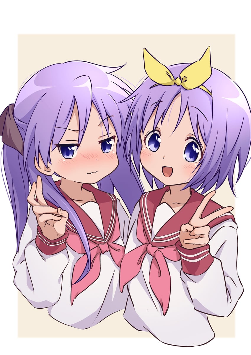 hiiragi kagami and hiiragi tsukasa (lucky star) drawn by nishizuki_shino
