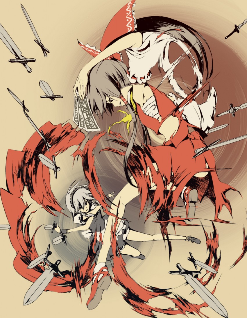 hakurei reimu and izayoi sakuya (touhou) drawn by itaya_tatsumi