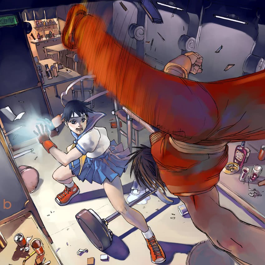 kasugano sakura and guy (street fighter and 2 more) drawn by bengal