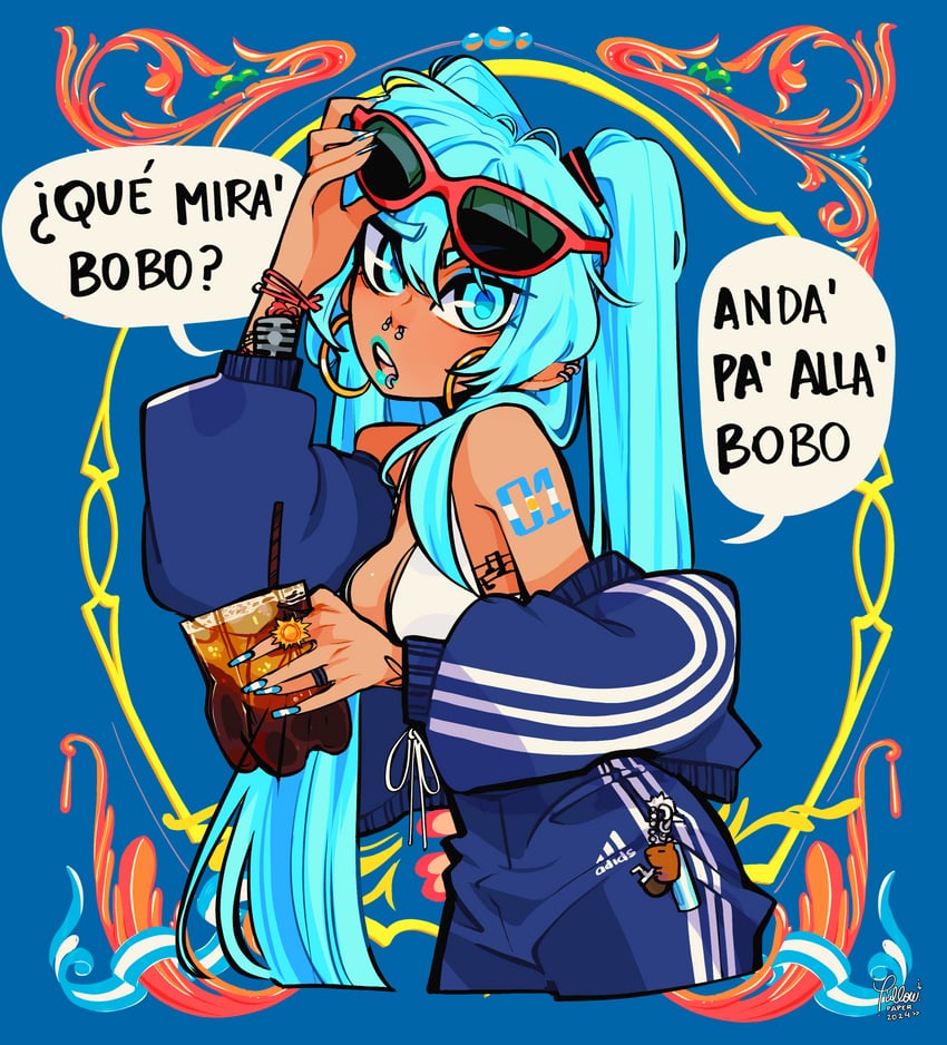 hatsune miku, argentinian miku, and lionel messi (vocaloid) drawn by mypillowpaper