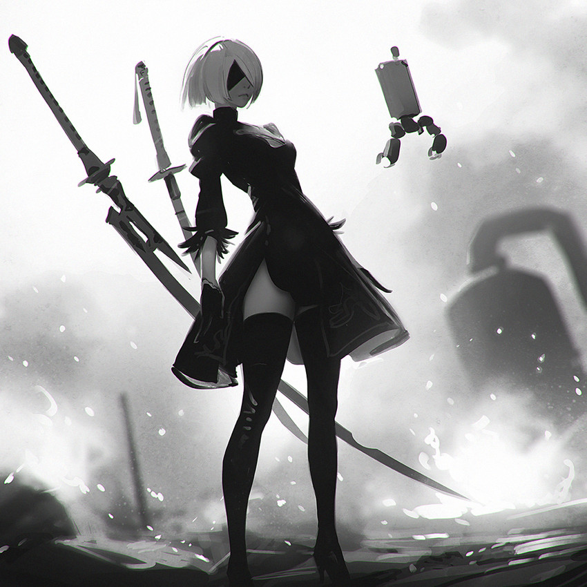2b and pod (nier and 1 more) drawn by ilya_kuvshinov