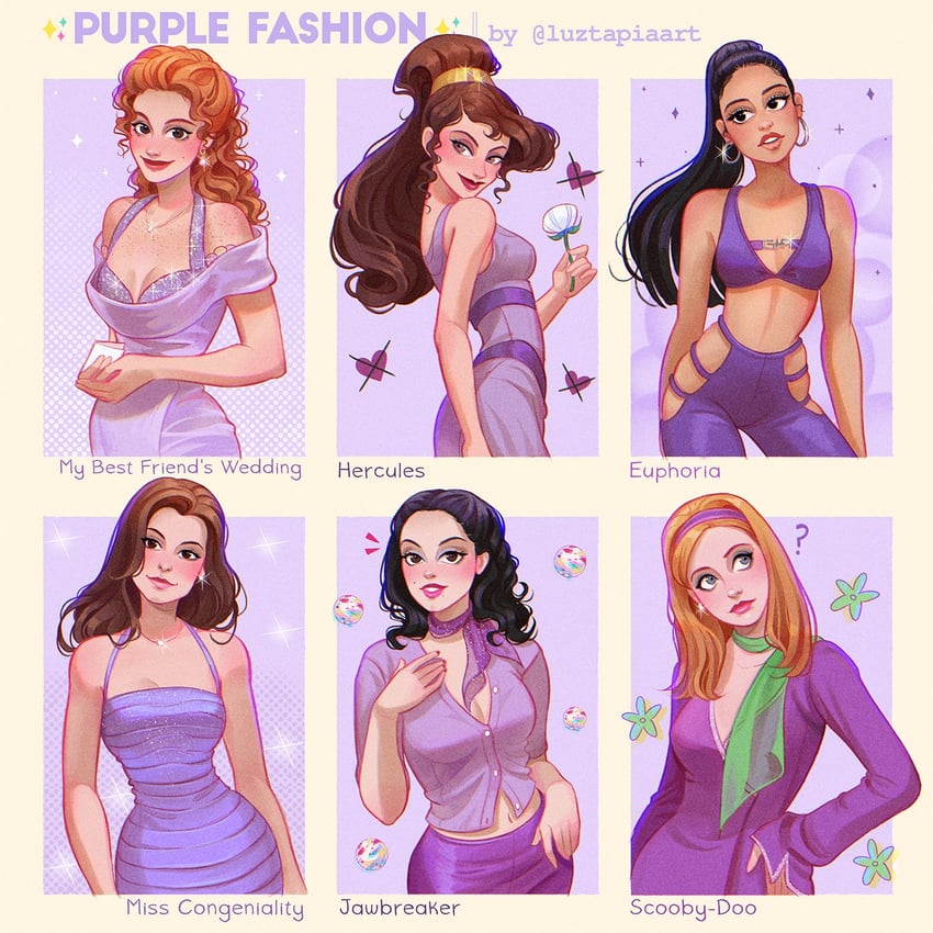 megara, daphne blake, maddy perez, courtney shayne, gracie hart, and 1 more (scooby-doo and 5 more) drawn by luztapiaart