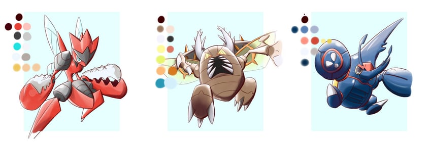 scizor, heracross, pinsir, mega scizor, mega heracross, and 1 more (pokemon) drawn by oden_(madsword)