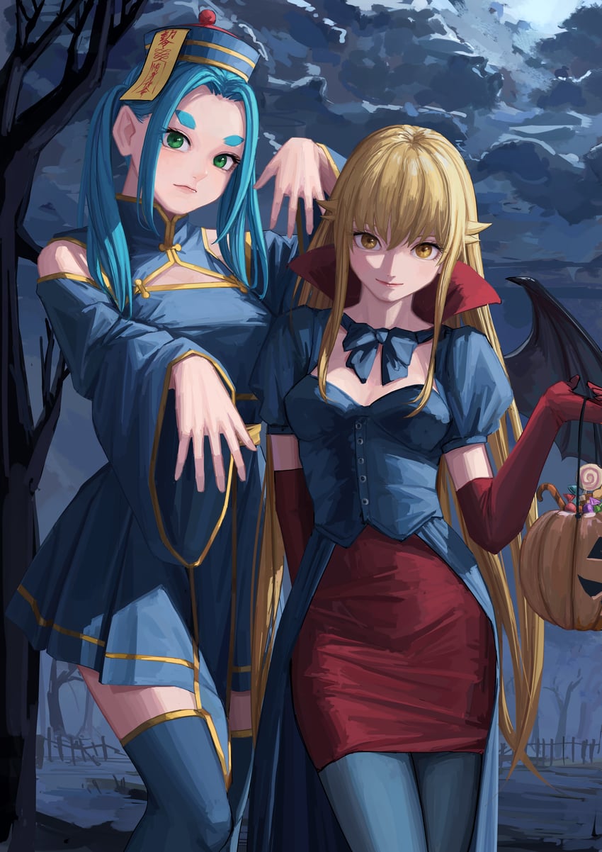 oshino shinobu and ononoki yotsugi (monogatari) drawn by nemo_ringo