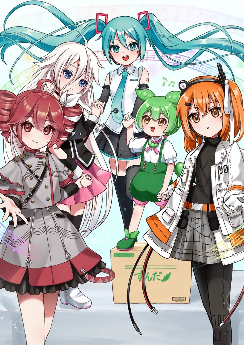 hatsune miku, kasane teto, adachi rei, ia, and zundamon (vocaloid and 5 more) drawn by nekoneko_(nekohoshi_neko)