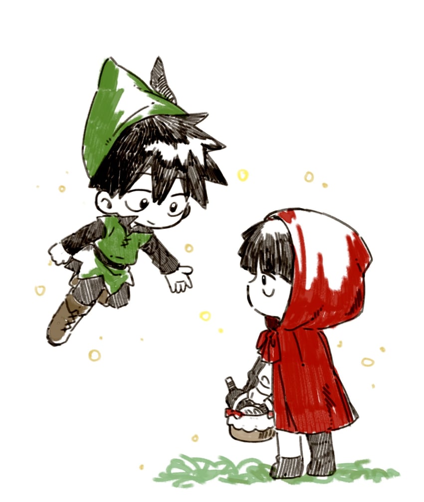 little red riding hood, kageyama shigeo, and kageyama ritsu (mob psycho 100 and 1 more) drawn by pori_io