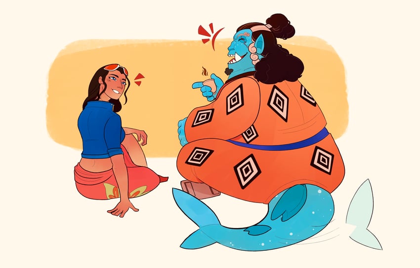 nico robin and jinbe (one piece) drawn by hylianane