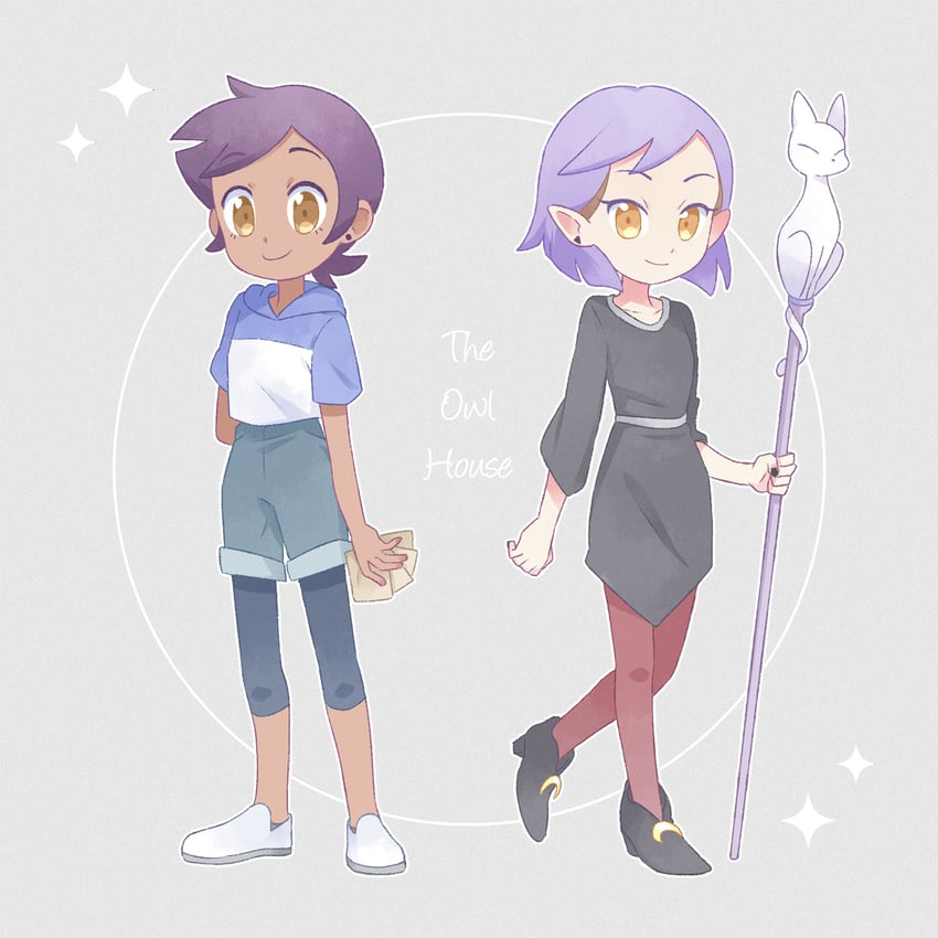 luz noceda, amity blight, and ghost (the owl house) drawn by akasaka_(qv92612)