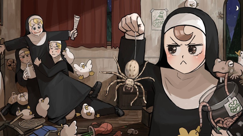 clumsy nun, froggy nun, spicy nun, and strict nun (little nuns) drawn by diva_(hyxpk)
