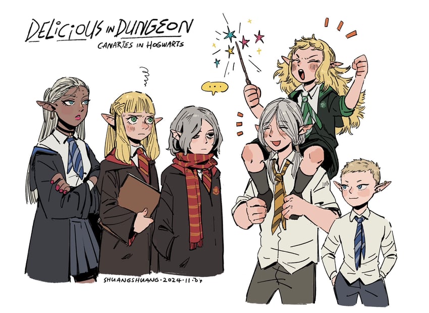mithrun, fleki, lycion, pattadol, cithis, and 1 more (dungeon meshi and 2 more) drawn by shuangshuanghao