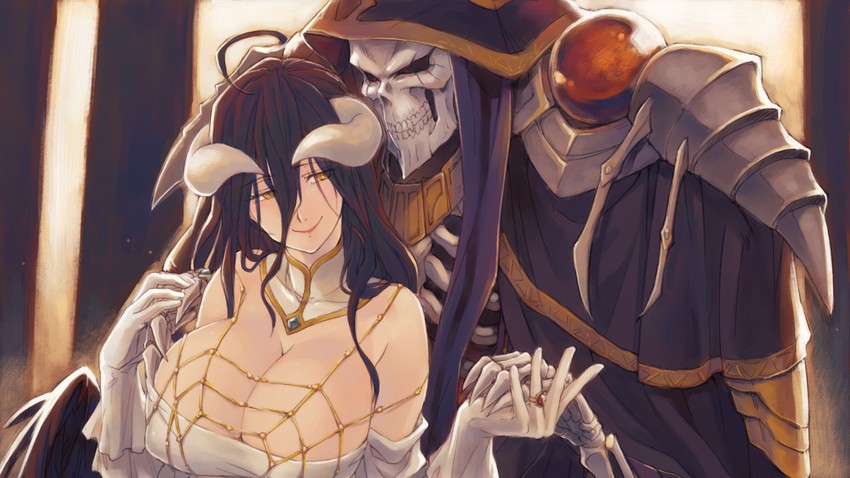 albedo and ainz ooal gown (overlord) drawn by magurosu_(xgpy8228)
