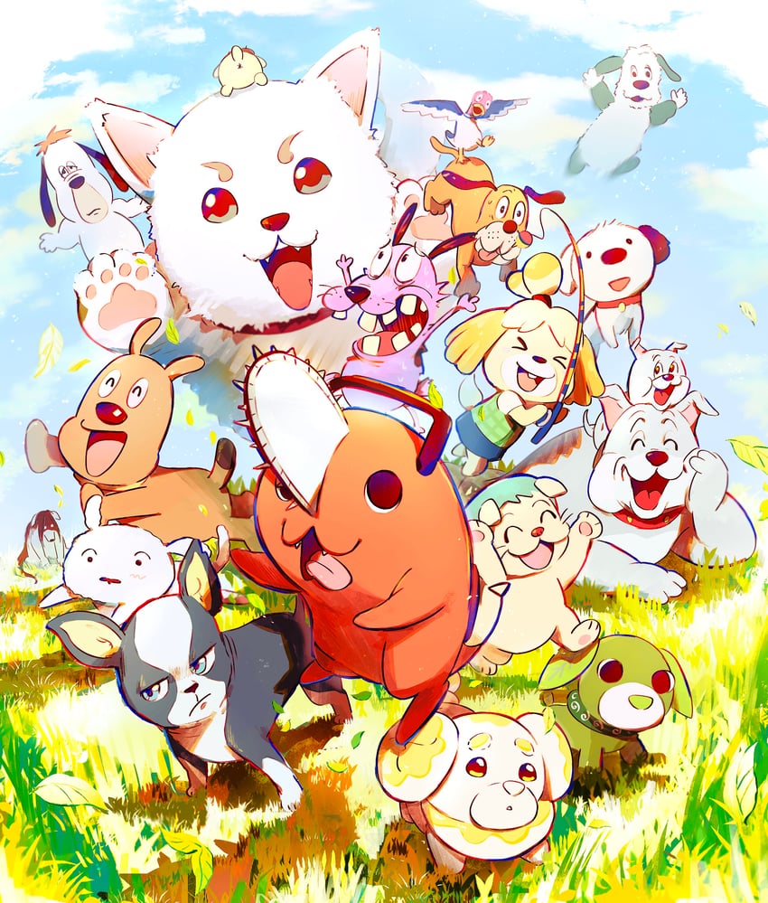 pochita, isabelle, iggy, pompompurin, fidough, and 14 more (pokemon and 17 more) drawn by hamachamu