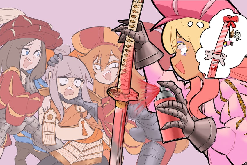hello kitty, crewmate, nyan cat, gyaru landsknecht, landsknecht, and 1 more (original and 4 more) drawn by centurii-chan