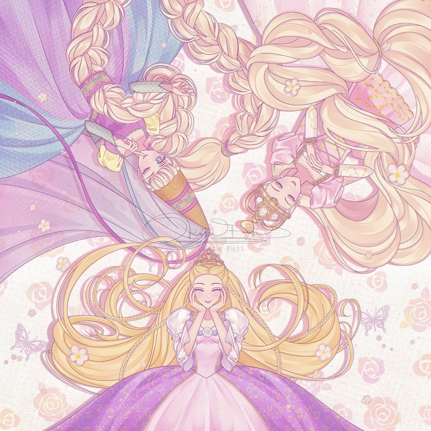 barbie, rapunzel, and rapunzel barbie (barbie and 1 more) drawn by okitafuji