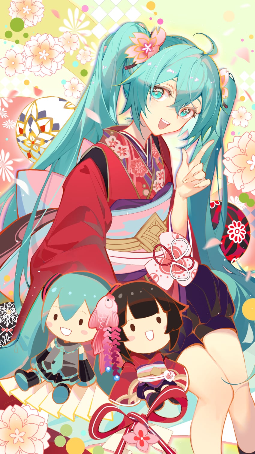 hatsune miku and kagura (vocaloid and 1 more) drawn by indai_(3330425)