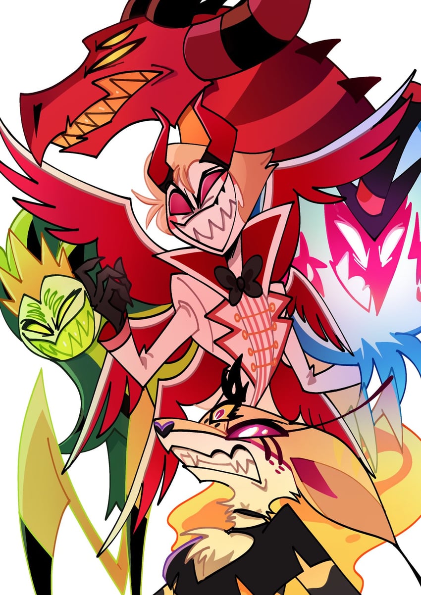 lucifer morningstar, beelzebub, asmodeus, mammon, and satan (hazbin hotel and 1 more) drawn by omotimoti820