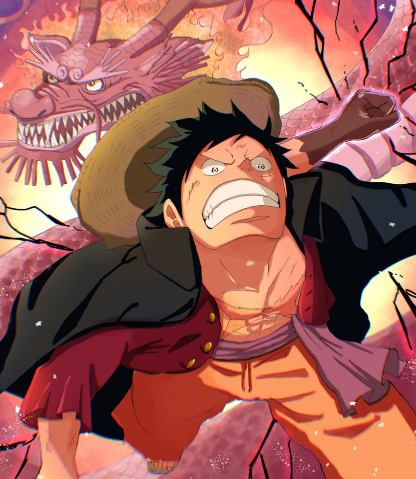 monkey d. luffy and kouzuki momonosuke (one piece) drawn by suzu_(suzuran_piece)