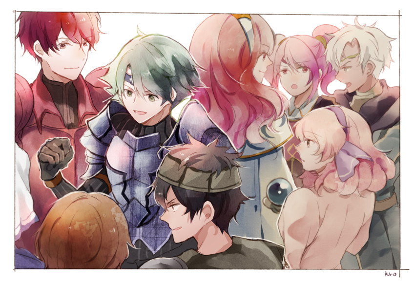 celica, alm, mae, genny, silque, and 4 more (fire emblem and 2 more) drawn by okii