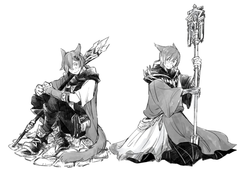 g'raha tia and crystal exarch (final fantasy and 1 more) drawn by itowo_(itowc)