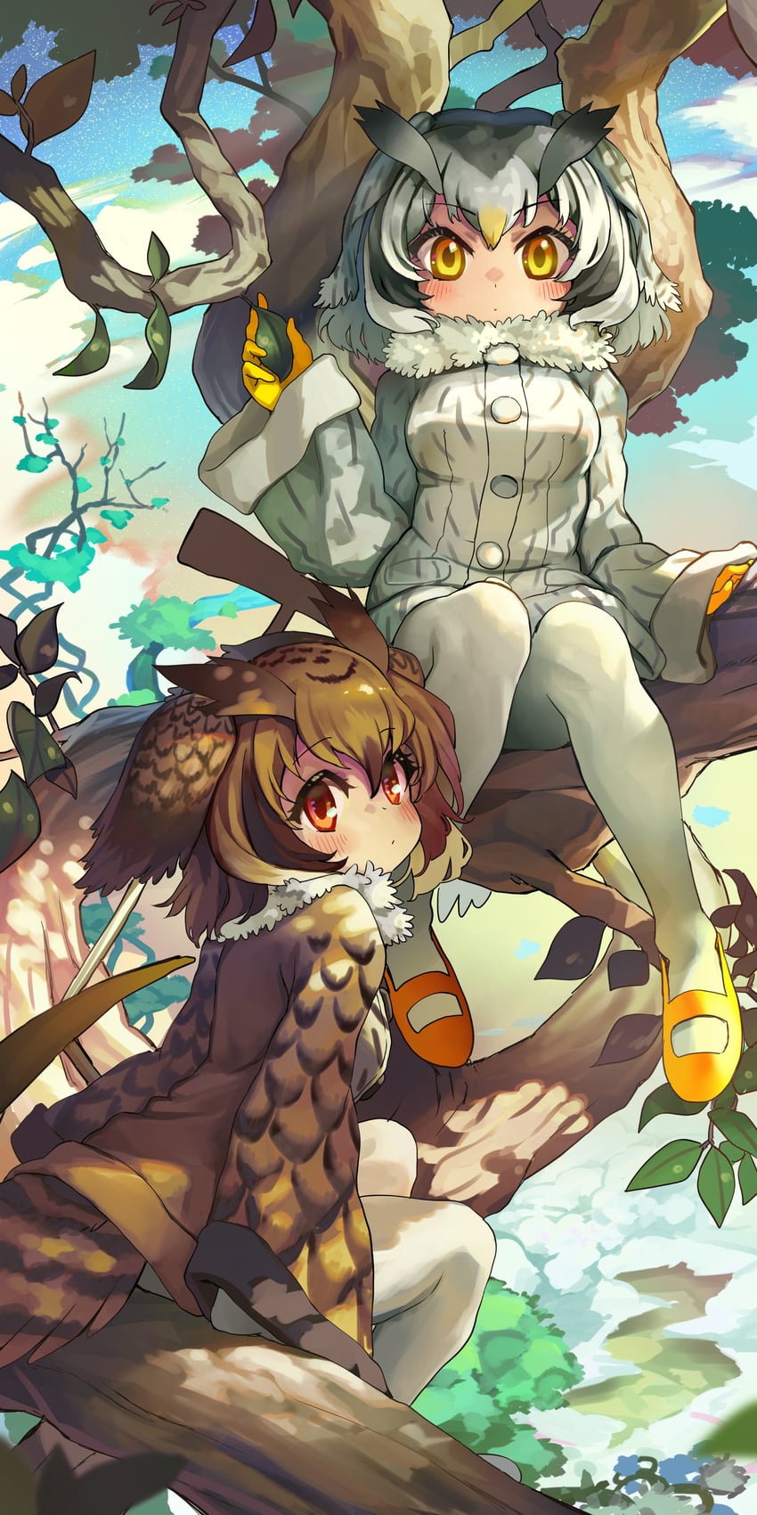 northern white-faced owl and eurasian eagle owl (kemono friends) drawn by melaton
