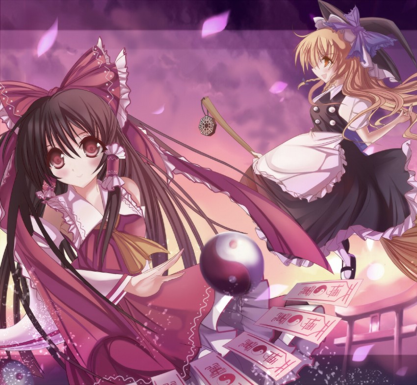 hakurei reimu and kirisame marisa (touhou) drawn by marionette_(excle)