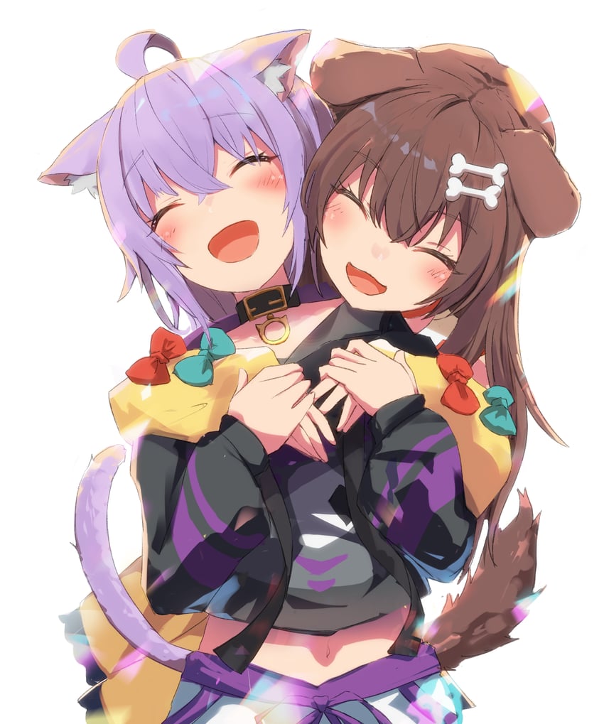 nekomata okayu and inugami korone (hololive) drawn by remini_(scenceremini)