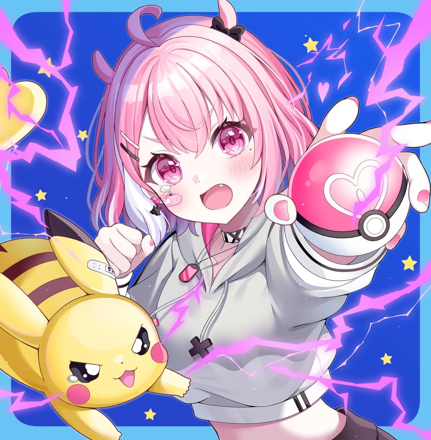 pikachu and sasaki saku (pokemon and 1 more) drawn by ponigiri12