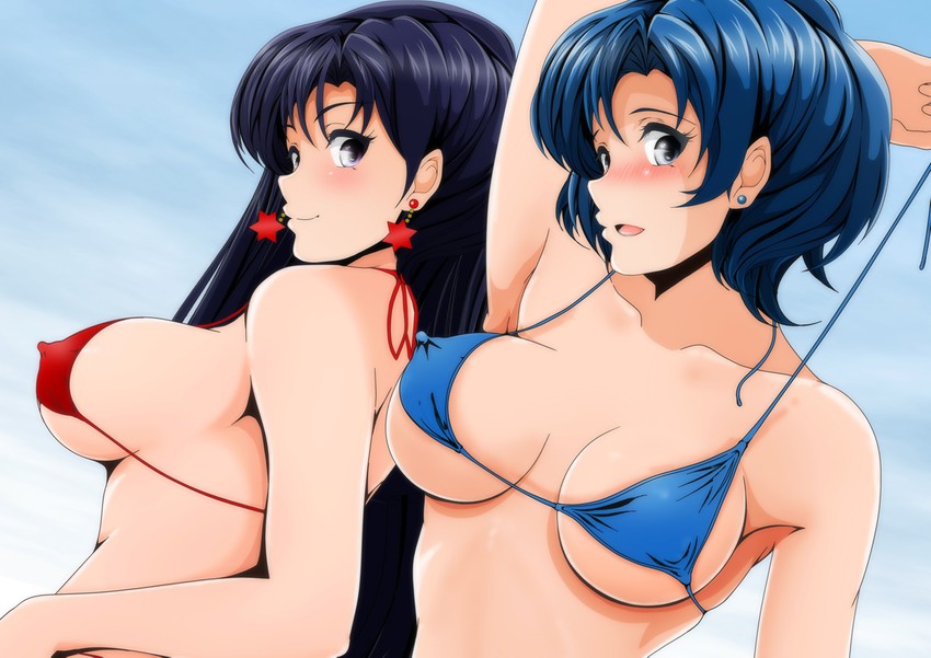 mizuno ami and hino rei (bishoujo senshi sailor moon) drawn by nanashi_noiji
