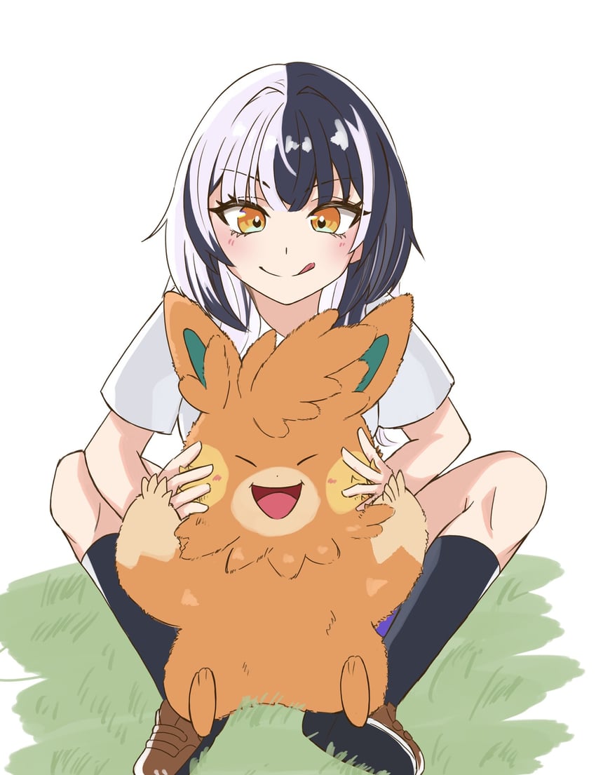 shiori novella and pawmot (pokemon and 2 more) drawn by soraha_123