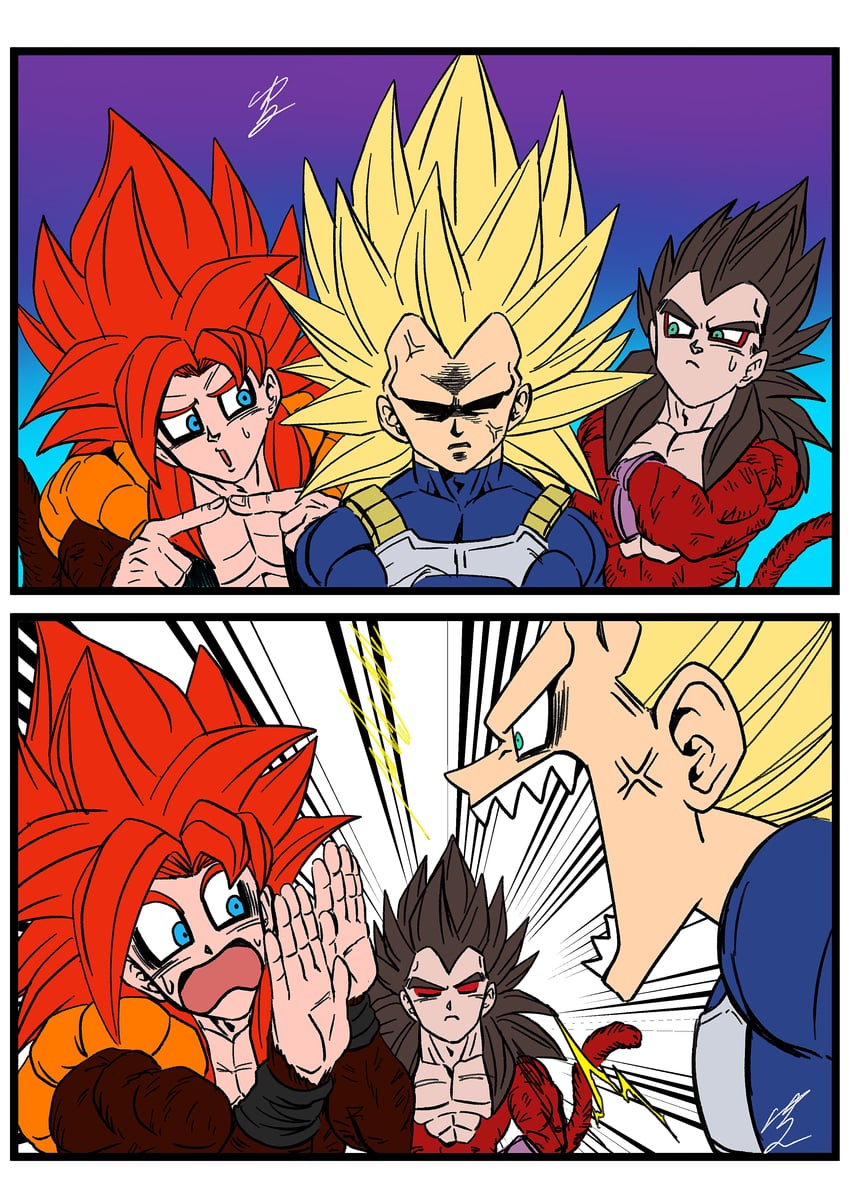 vegeta and gogeta (dragon ball and 3 more) drawn by yuuri_(fukuroudou)