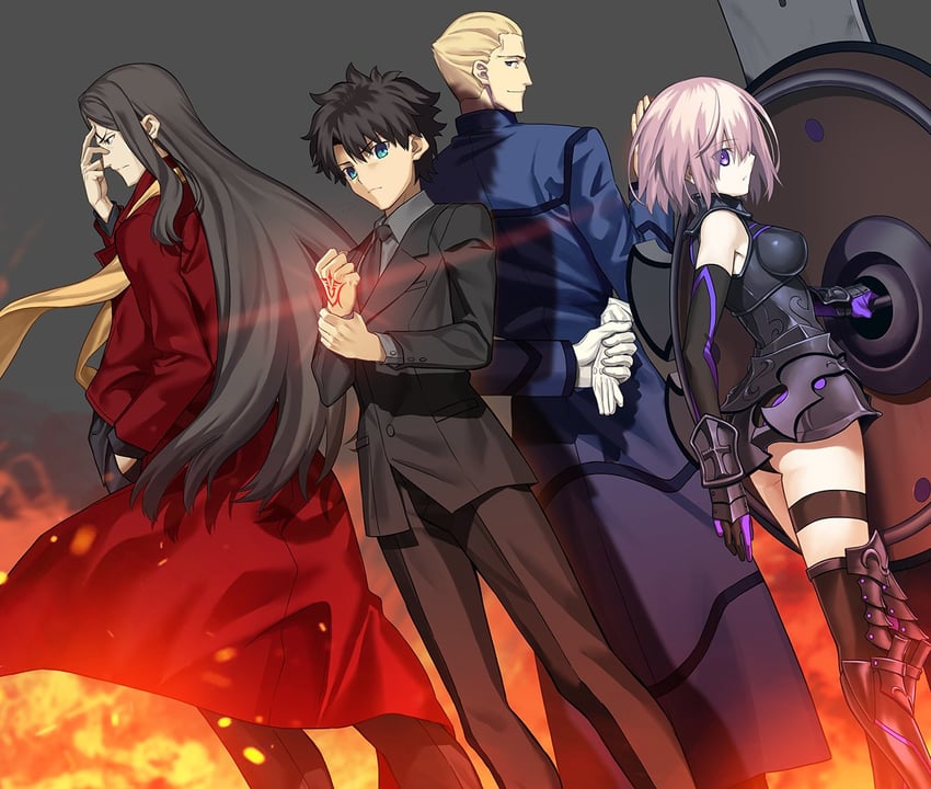 mash kyrielight, fujimaru ritsuka, waver velvet, lord el-melloi ii, and kayneth el-melloi archibald (fate and 2 more) drawn by aora