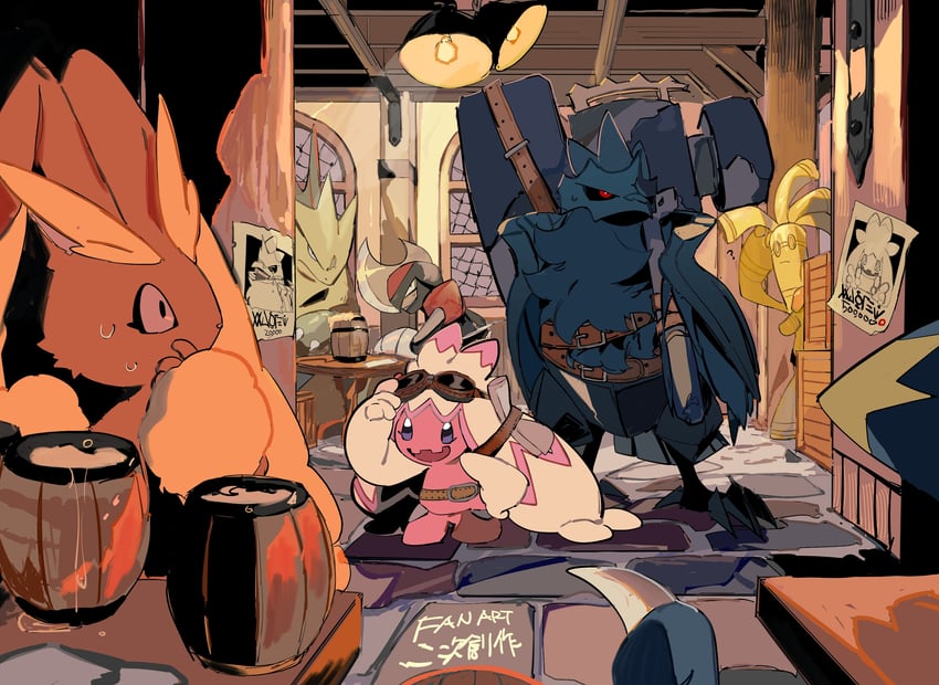 lopunny, garchomp, tinkaton, tyranitar, bisharp, and 2 more (pokemon and 6 more) drawn by apios
