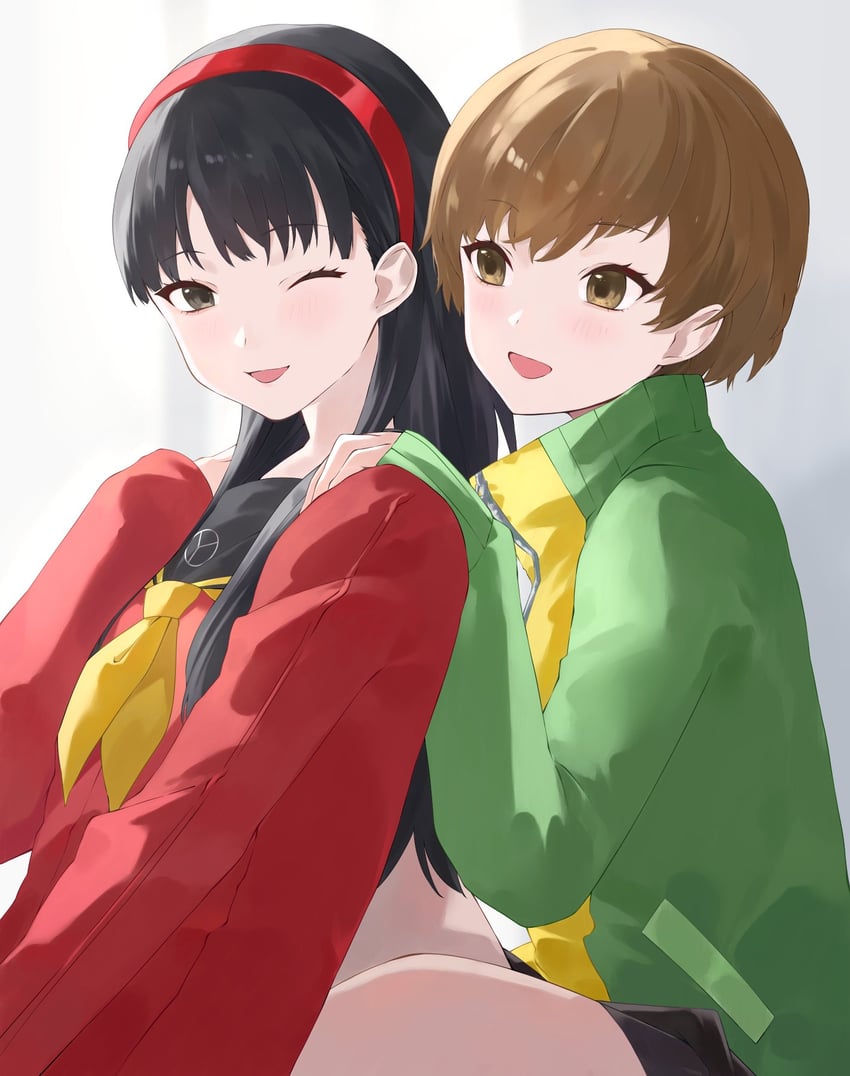 satonaka chie and amagi yukiko (persona and 1 more) drawn by konchi_(63438789)