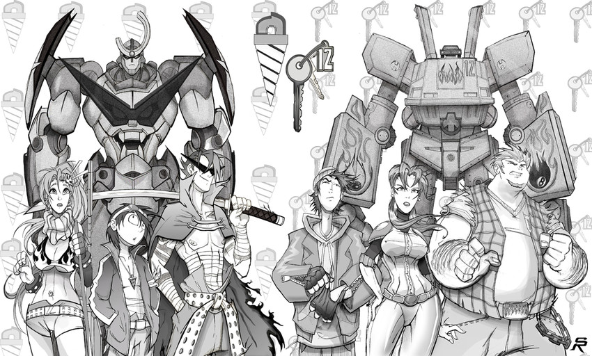 yoko littner, simon, kamina, gurren-lagann, megas xlr, and 3 more (tengen toppa gurren lagann and 1 more) drawn by srobotnik