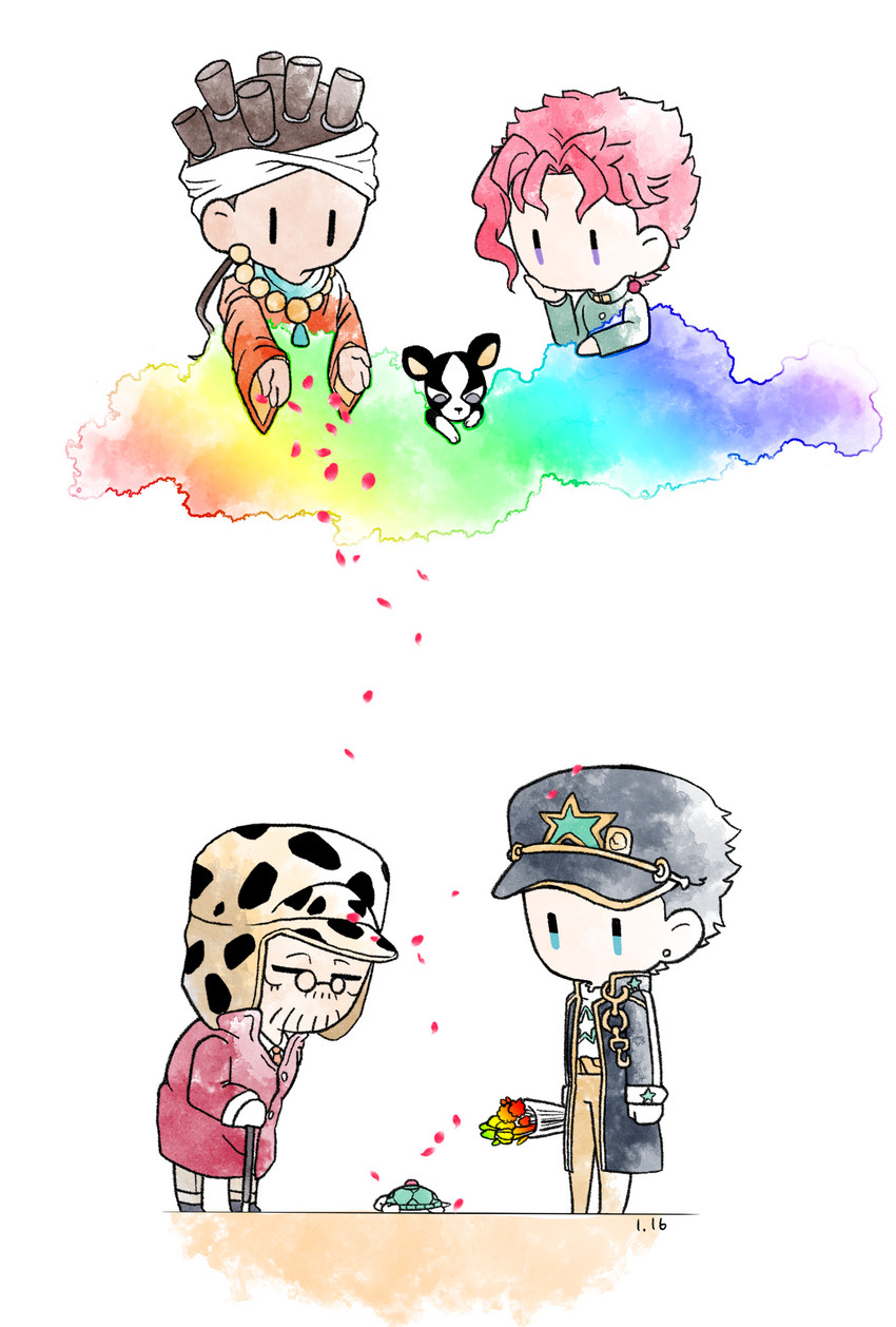 joseph joestar, kujo jotaro, kakyoin noriaki, jean pierre polnareff, mohammed avdol, and 1 more (jojo no kimyou na bouken and 3 more) drawn by tetorashutoku