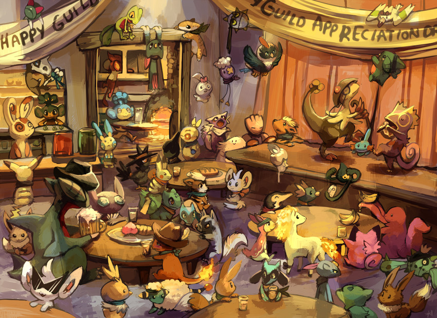 pikachu, eevee, bulbasaur, cyndaquil, charmander, and 44 more (pokemon and 1 more) drawn by glitchedpuppet