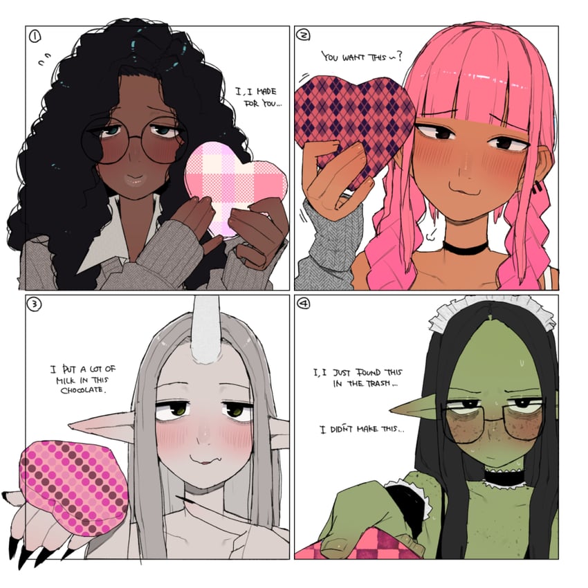 pink, broccoli, oni, and orc (original) drawn by ohasi