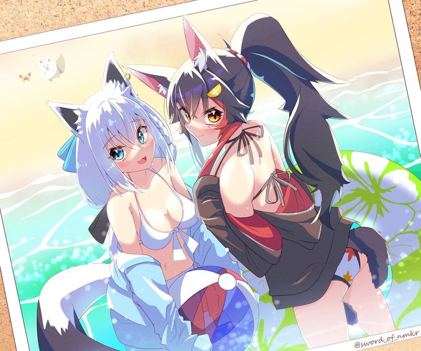 shirakami fubuki, ookami mio, and fubuzilla (hololive) drawn by murasame_(sword_of_nmkr)