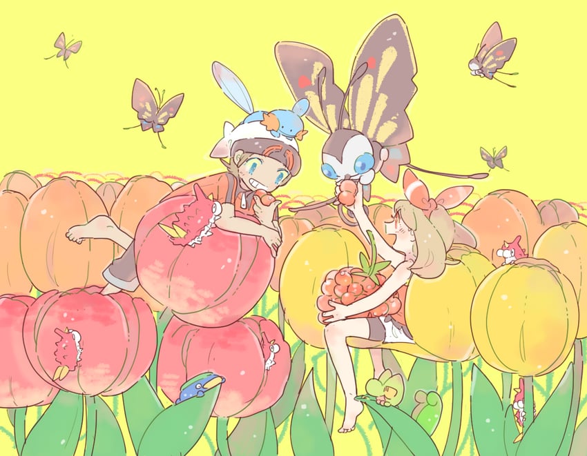 may, brendan, mudkip, treecko, lotad, and 2 more (pokemon and 1 more) drawn by katiko