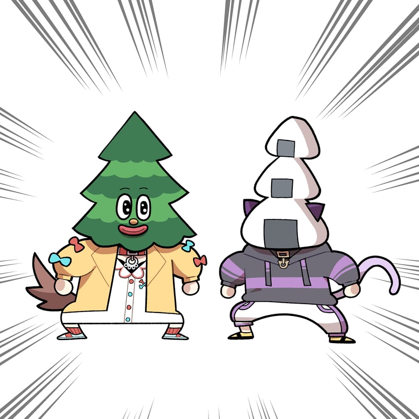 nekomata okayu, inugami korone, and tree-kun (hololive) drawn by cocomayo29_(tomato)