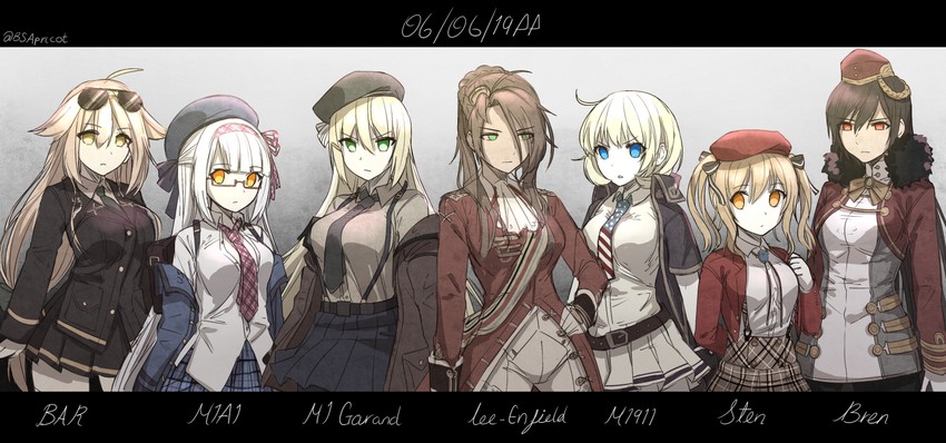 lee-enfield, m1 garand, m1918, m1911, sten mkii, and 2 more (girls' frontline) drawn by bsapricot