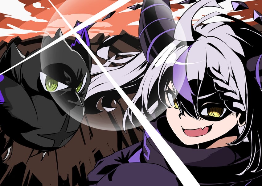 la+ darknesss and crow (hololive and 1 more) drawn by pleia90