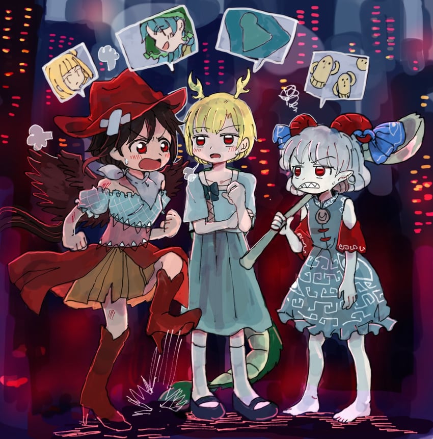 kicchou yachie, kurokoma saki, toutetsu yuuma, haniyasushin keiki, and joutouguu mayumi (touhou) drawn by rome35793562