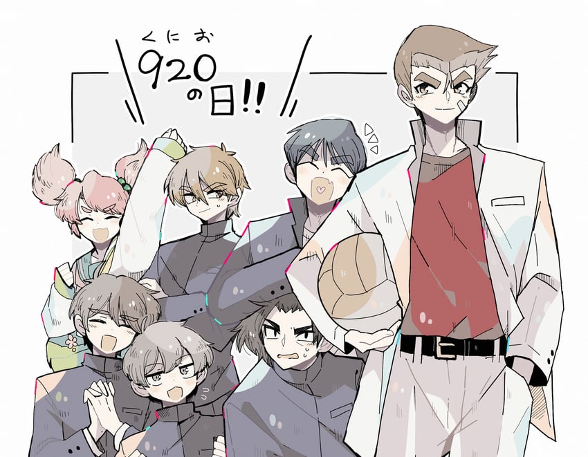 kunio-kun, sugata, momozono satomi, and nanase (kunio-kun series) drawn by user_dsjg7883